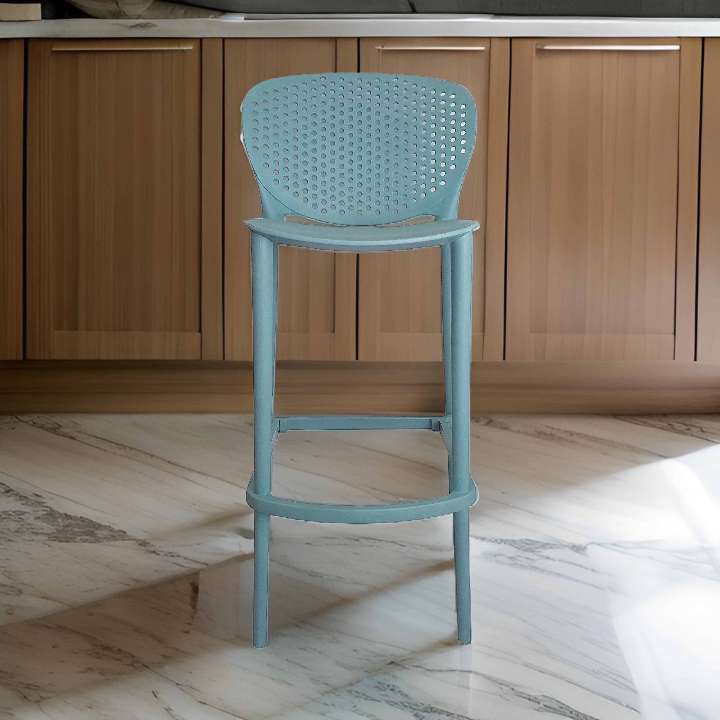 Benjara Celin 26 Inch Counter Stool Chair, Set of 4, Stackable, Mesh Back, Green