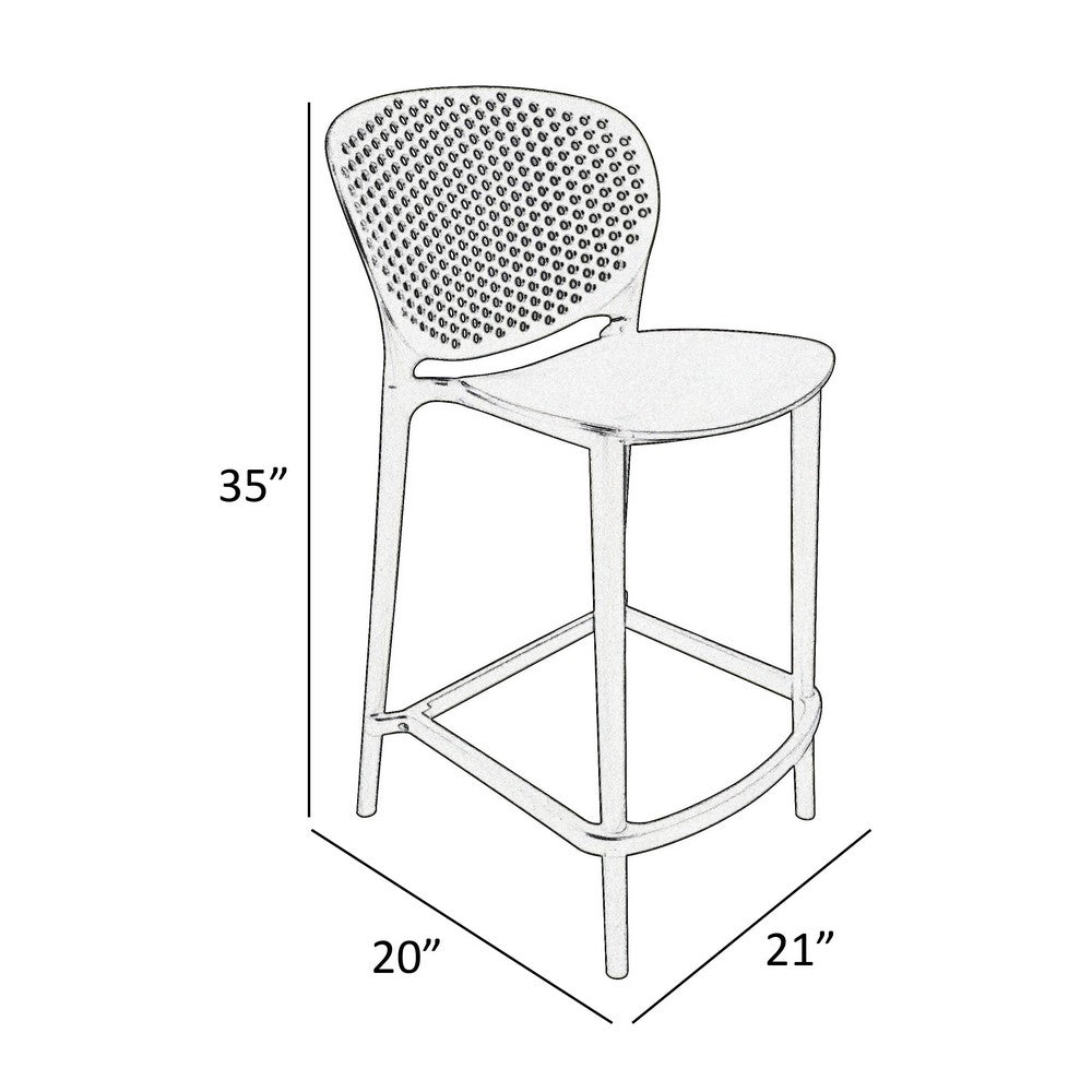 Benjara Celin 26 Inch Counter Stool Chair, Set of 4, Stackable, Mesh Back, Gray