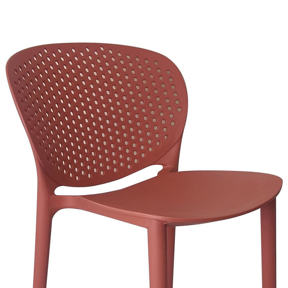 Benjara Celin 26 Inch Counter Stool Chair, Set of 4, Stackable, Mesh Back, Orange