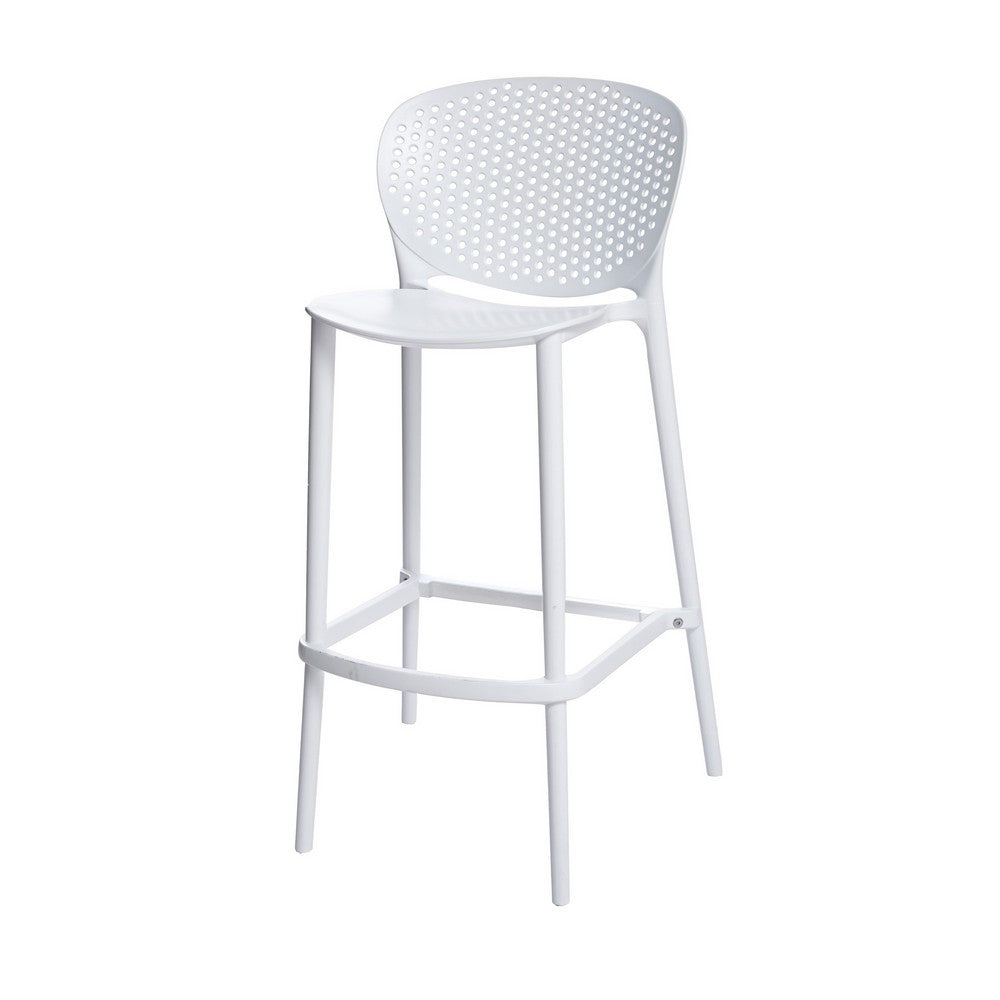 Benjara Celin 26 Inch Counter Stool Chair, Set of 4, Stackable, Mesh Back, White
