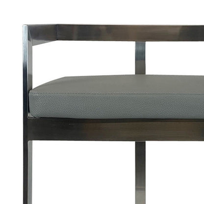 Benjara Keyn 26 Inch Counter Stool Chair, Faux Leather, Stainless Steel Base, Gray