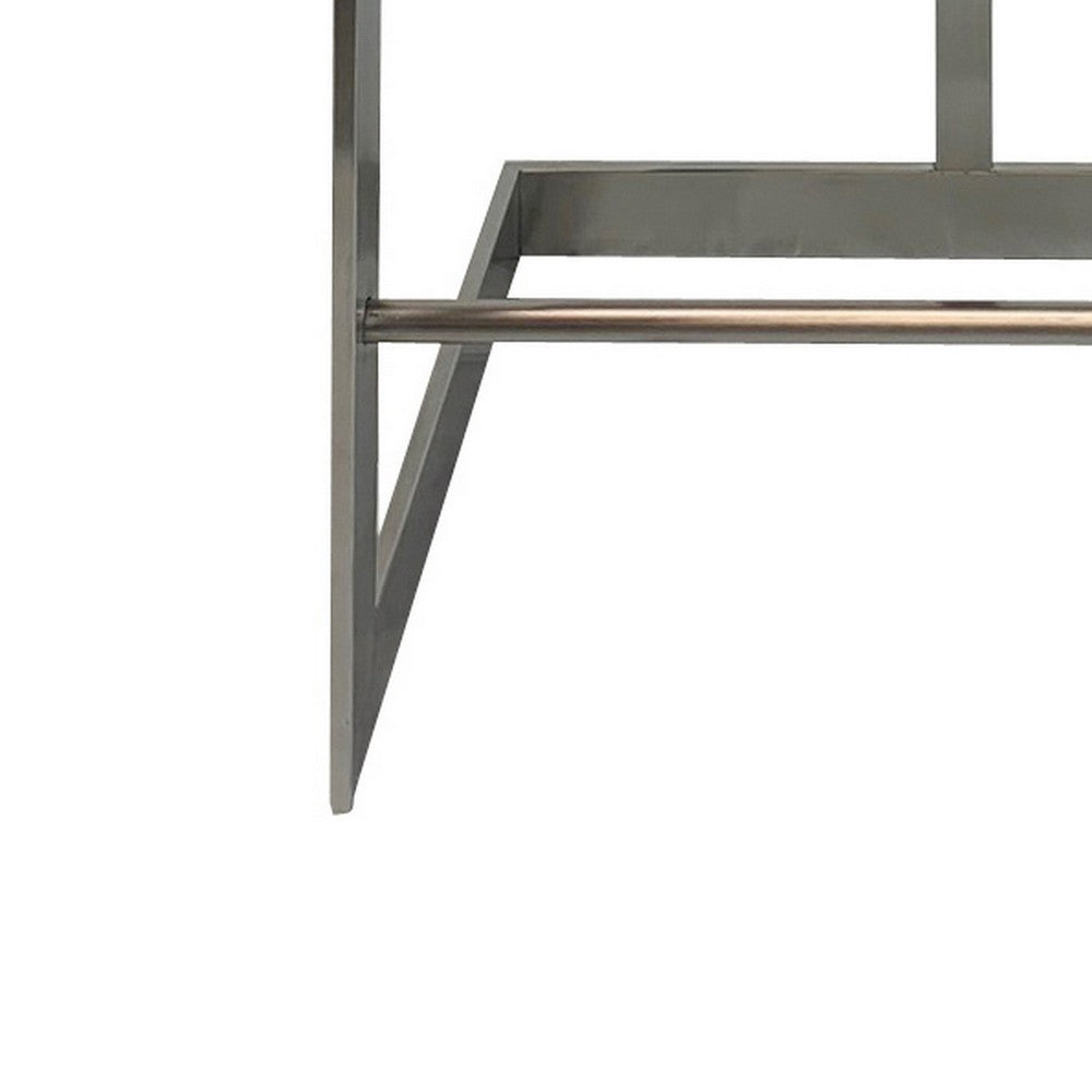 Benjara Keyn 26 Inch Counter Stool Chair, Faux Leather, Stainless Steel Base, Gray