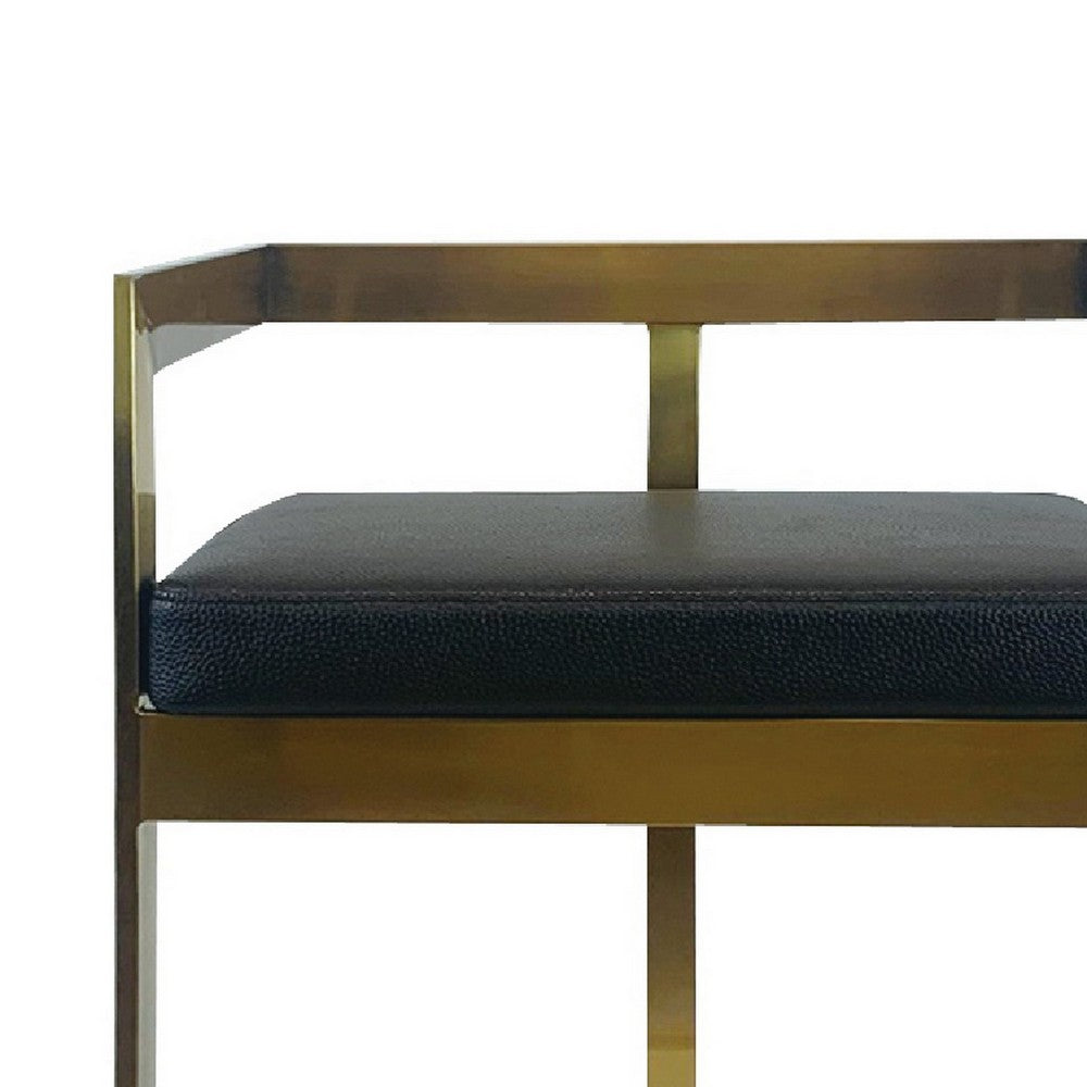 Benjara Keyn 26 Inch Counter Stool Chair, Faux Leather, Steel Base, Black, Gold
