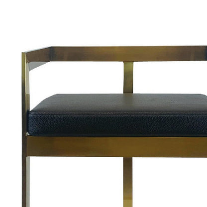 Benjara Keyn 26 Inch Counter Stool Chair, Faux Leather, Steel Base, Black, Gold