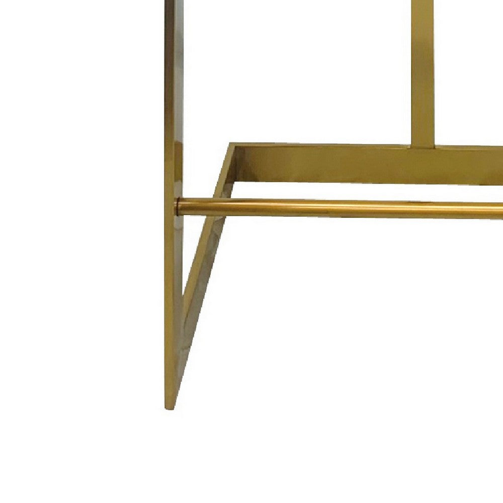 Benjara Keyn 26 Inch Counter Stool Chair, Faux Leather, Steel Base, Black, Gold