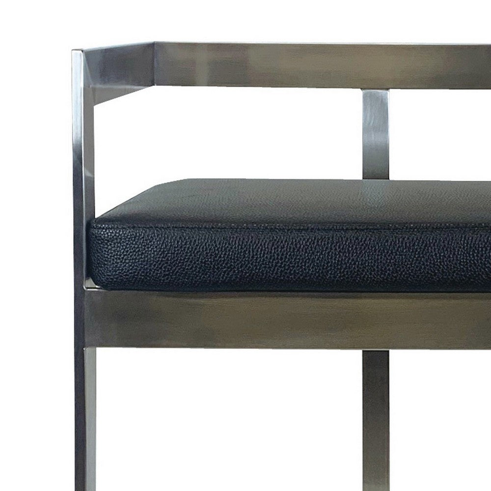 Benjara Keyn 26 Inch Counter Stool Chair, Faux Leather, Stainless Steel Base, Black
