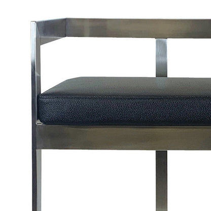 Benjara Keyn 26 Inch Counter Stool Chair, Faux Leather, Stainless Steel Base, Black