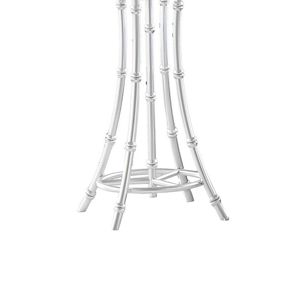 Benjara Lisi 29 Inch Table Lamp, White Shade, Silver Mettalic Bamboo Style Base