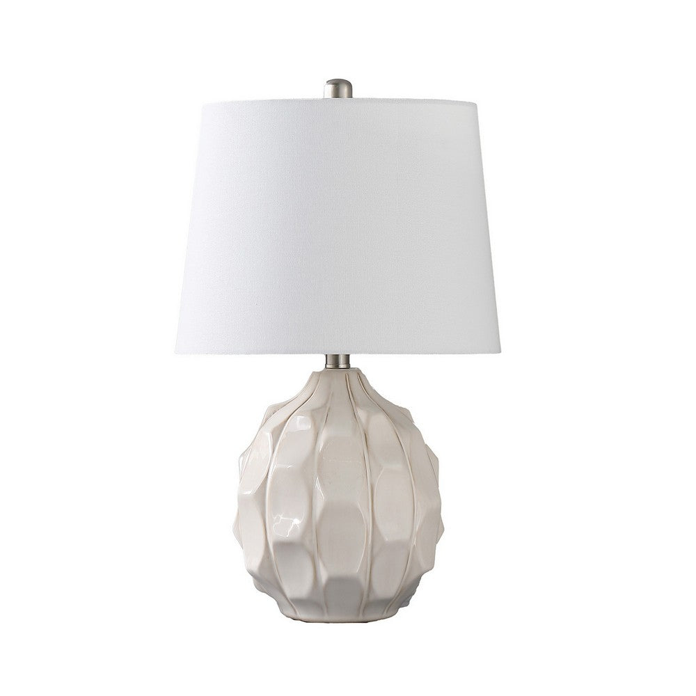 Benjara 22 Inch Table Lamp, Cream Round Cascading Ceramic Design Urn, Brushed Metal