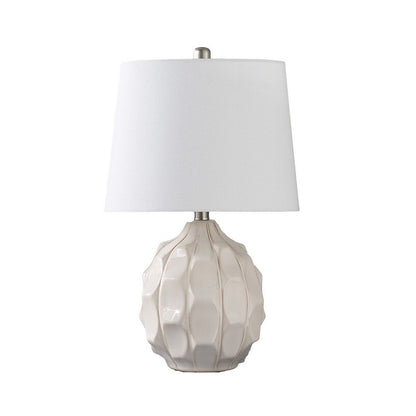 Benjara 22 Inch Table Lamp, Cream Round Cascading Ceramic Design Urn, Brushed Metal