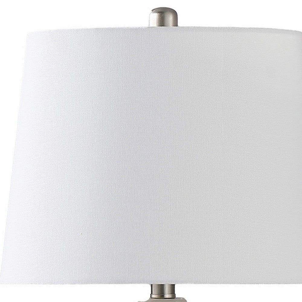 Benjara 22 Inch Table Lamp, Cream Round Cascading Ceramic Design Urn, Brushed Metal