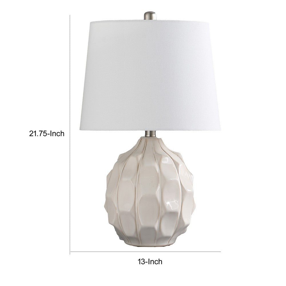 Benjara 22 Inch Table Lamp, Cream Round Cascading Ceramic Design Urn, Brushed Metal