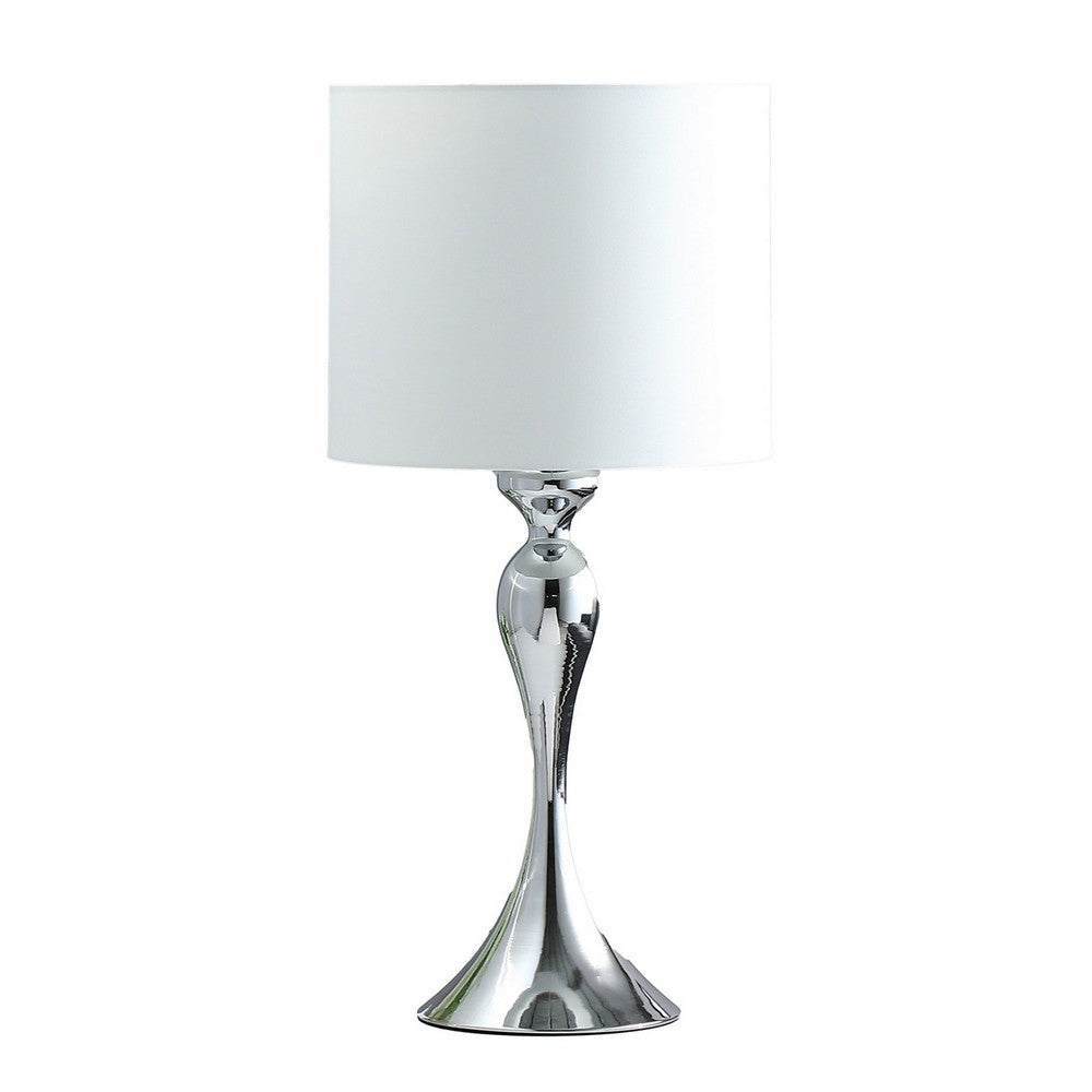 Benjara Omi 25 Inch Table Lamp, Drum White Shade, Sleek Slender Modern Chrome Body