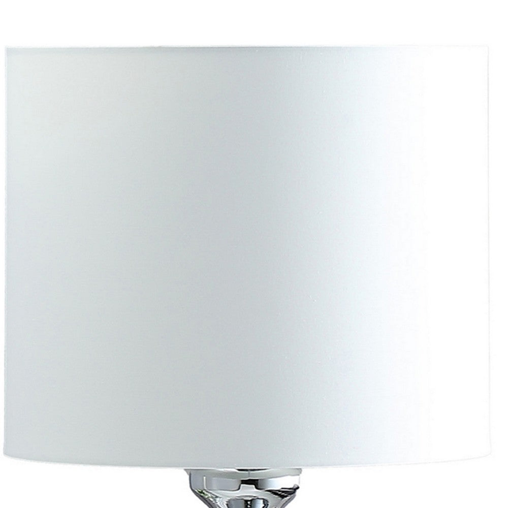 Benjara Omi 25 Inch Table Lamp, Drum White Shade, Sleek Slender Modern Chrome Body