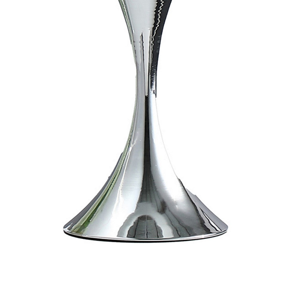 Benjara Omi 25 Inch Table Lamp, Drum White Shade, Sleek Slender Modern Chrome Body