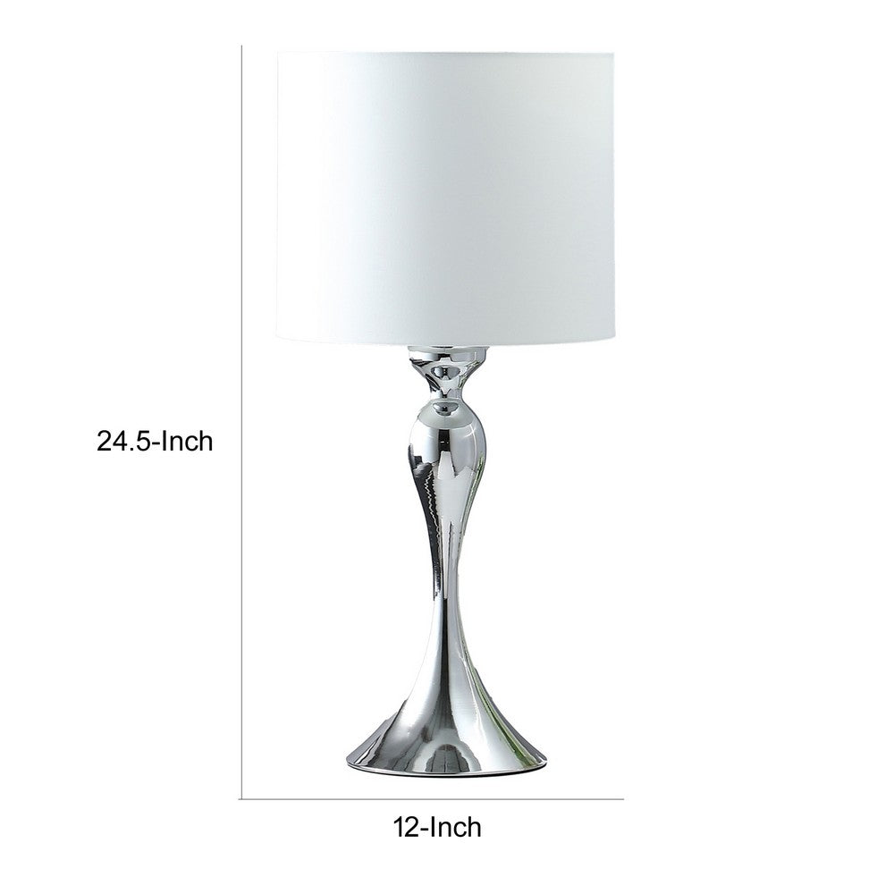 Benjara Omi 25 Inch Table Lamp, Drum White Shade, Sleek Slender Modern Chrome Body