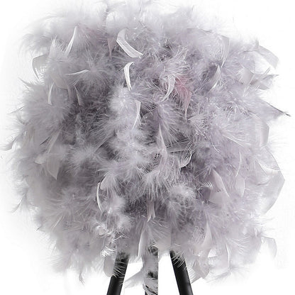 Benjara Rio 21 Inch Accent Table Lamp, Gray Feather Shade, Black Metal Tripod Base