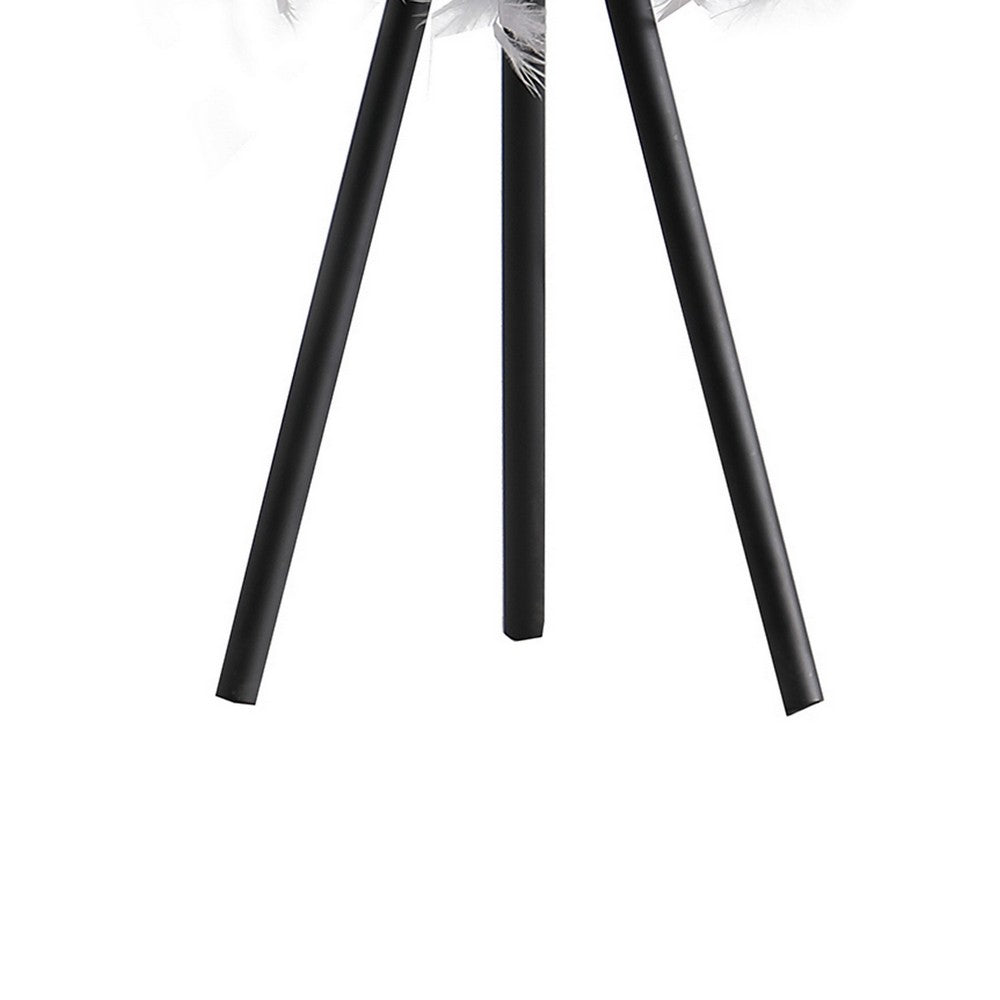 Benjara Rio 21 Inch Accent Table Lamp, Gray Feather Shade, Black Metal Tripod Base