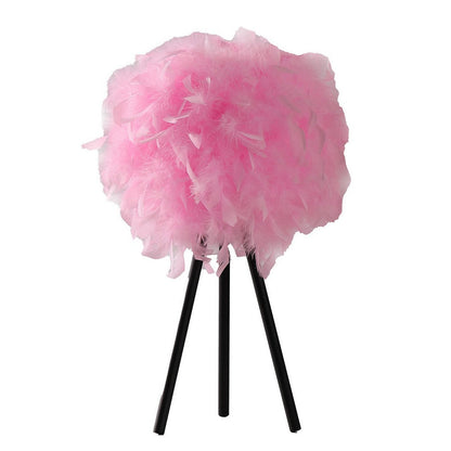 Benjara Rio 21 Inch Accent Table Lamp, Pink Feather Shade, Black Metal Tripod Base