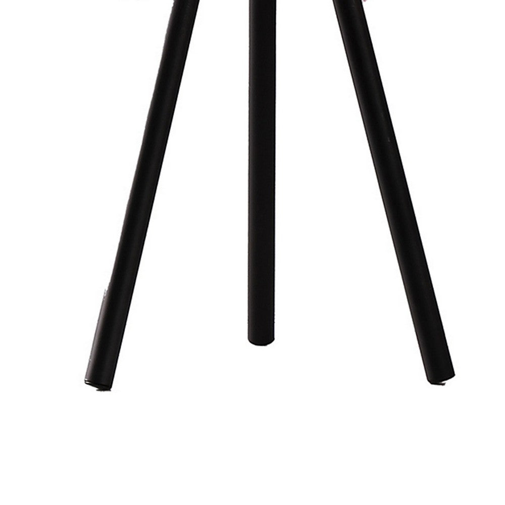 Benjara Rio 21 Inch Accent Table Lamp, Pink Feather Shade, Black Metal Tripod Base