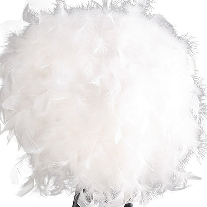 Benjara Rio 21 Inch Accent Table Lamp, White Feather Shade, Black Metal Tripod Base