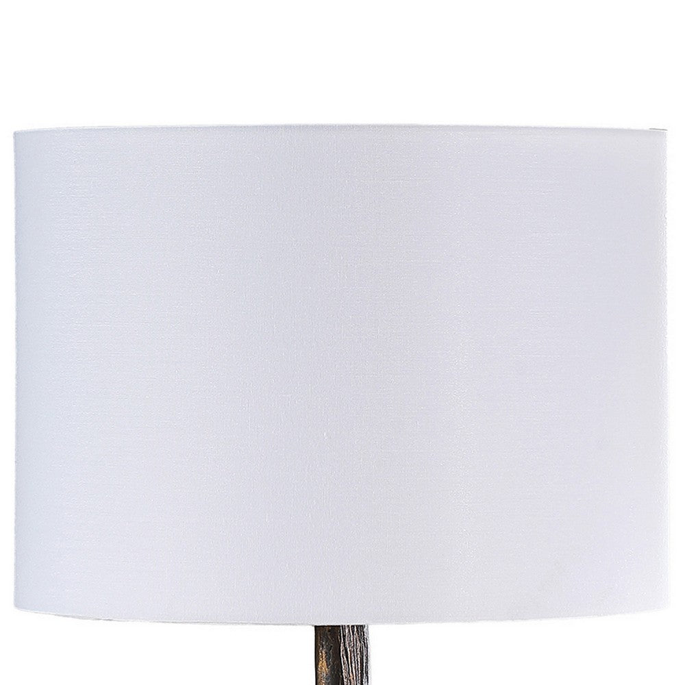 Benjara 20 Inch Accent Table Lamp, Dual Roe Deer Design, White Drum Shade, Bronze
