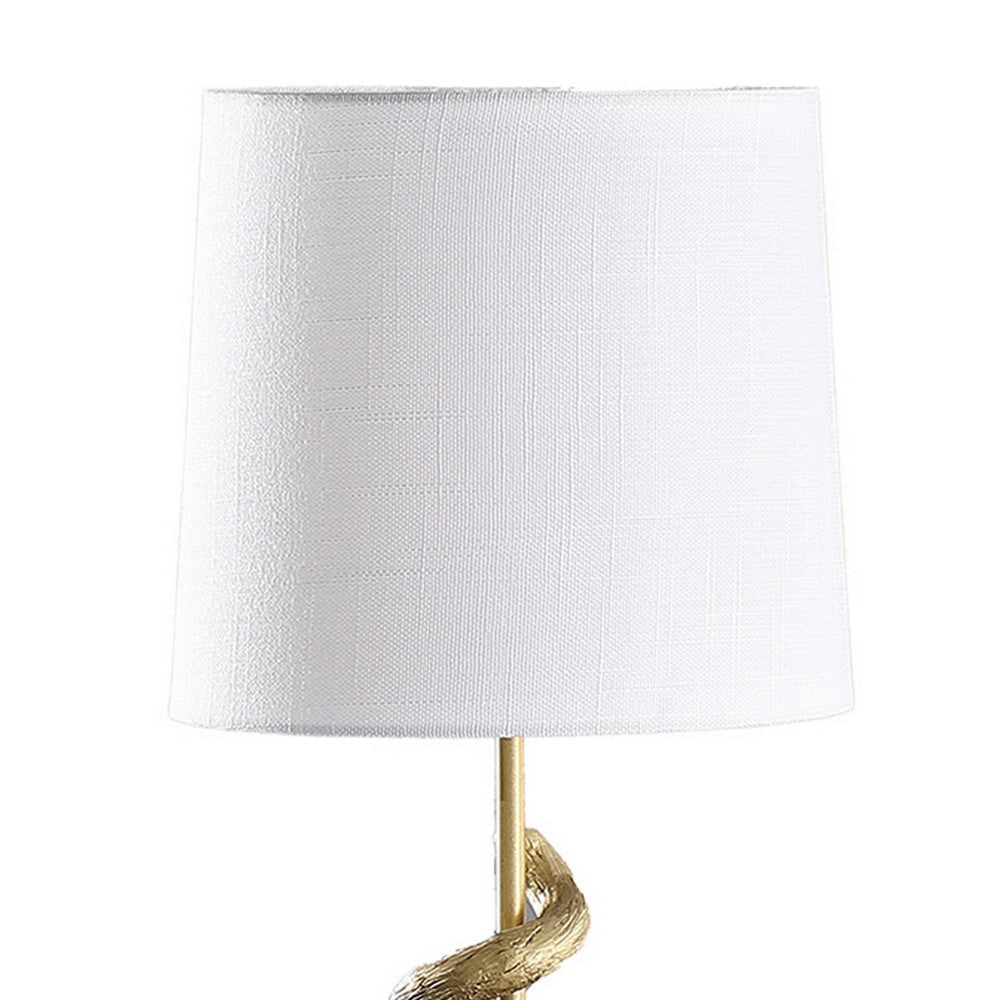 Benjara Ree 24 Inch Accent Table Lamp, Monkey Resin Sculpture, Drum Shade, Gold