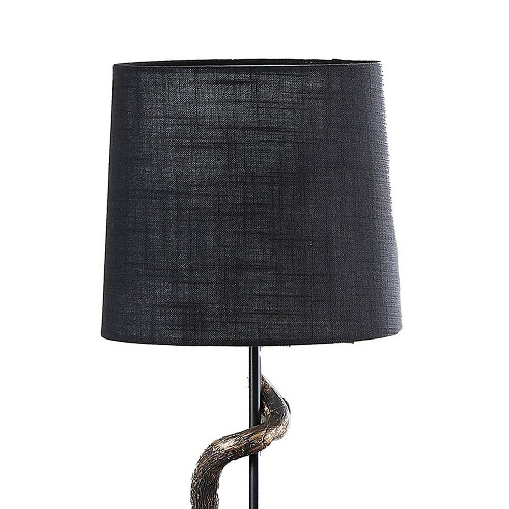Benjara Ree 24 Inch Accent Table Lamp, Monkey Resin Sculpture, Drum Shade, Bronze