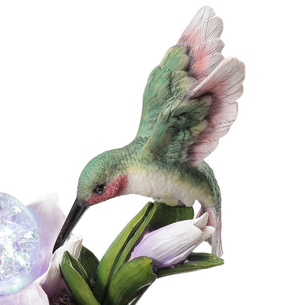 Benjara Eci 11 Inch Hummingbird Tabletop Fountain, Accent Crystal LED Light Ball