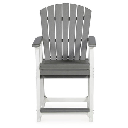 Benjara 24 Inch Counter Stool Armchair Set of 2, Outdoor Slatted, Gray, White