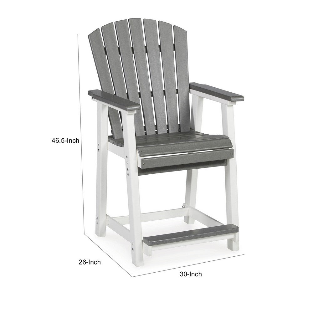 Benjara 24 Inch Counter Stool Armchair Set of 2, Outdoor Slatted, Gray, White