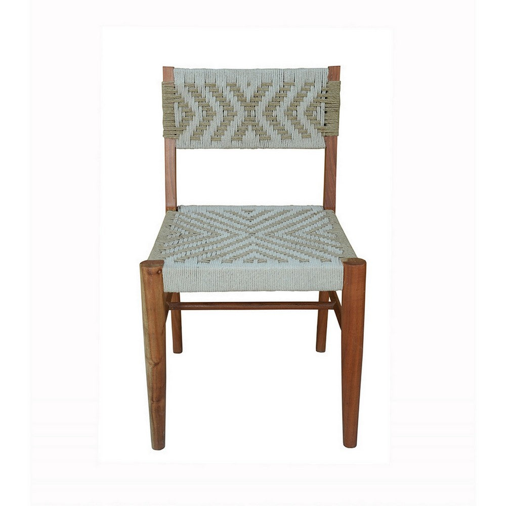 Benjara Cero 21 Inch Dining Chair, Woven Cotton Seat And Back, Brown, Gray