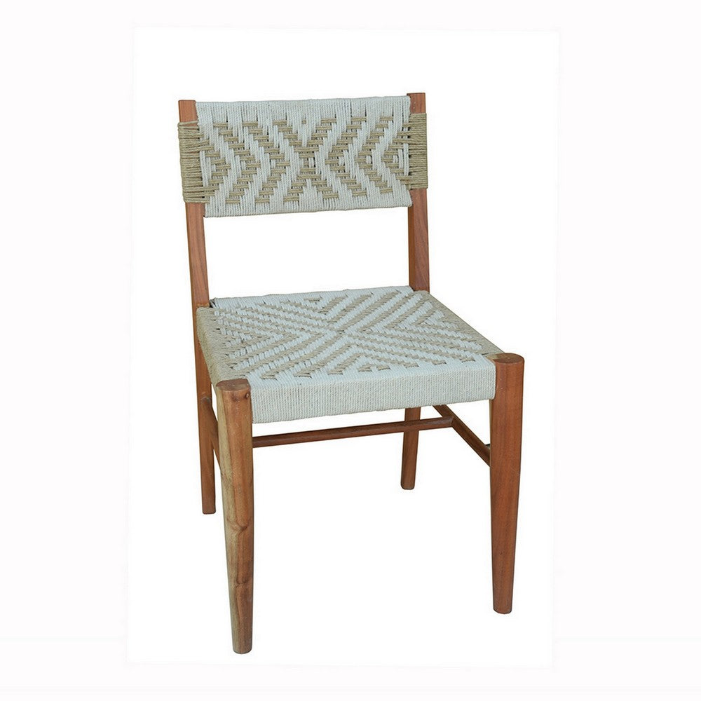 Benjara Cero 21 Inch Dining Chair, Woven Cotton Seat And Back, Brown, Gray