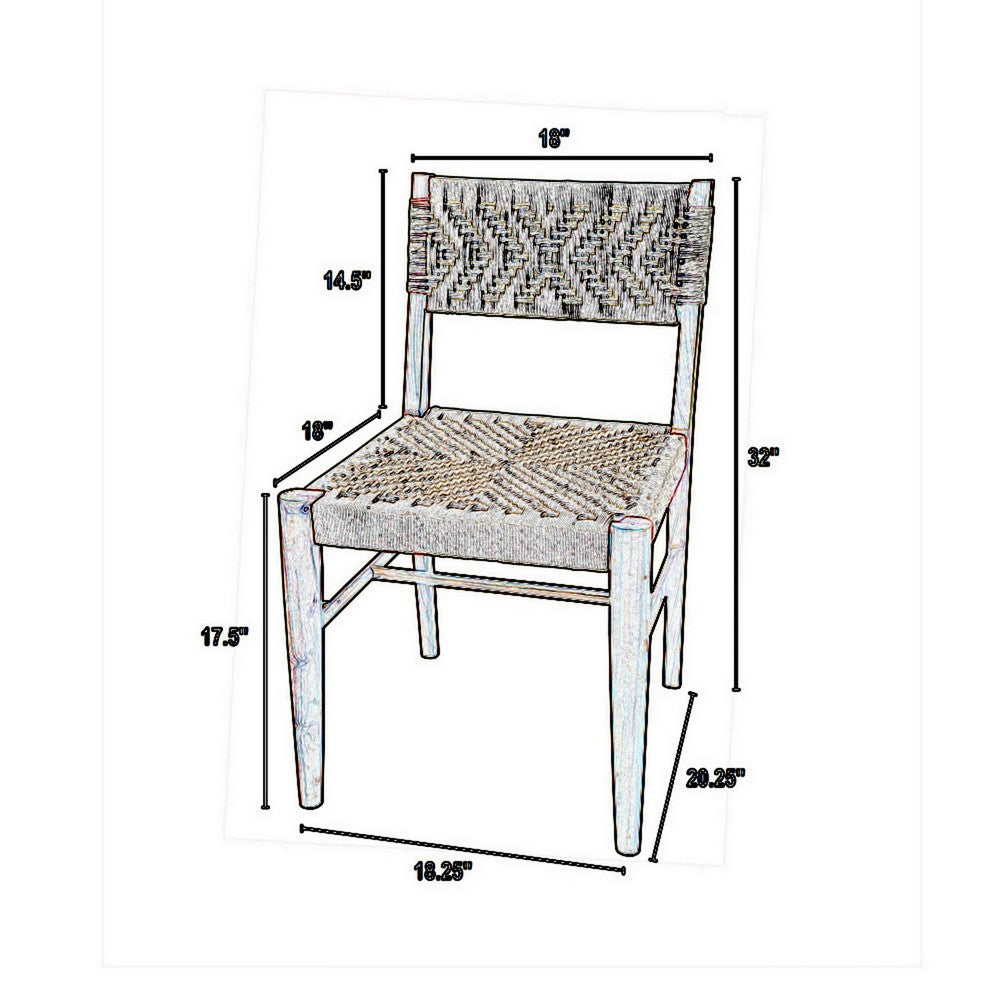 Benjara Cero 21 Inch Dining Chair, Woven Cotton Seat And Back, Brown, Gray