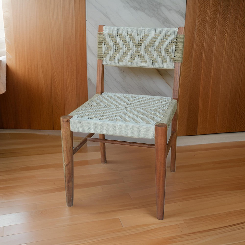 Benjara Cero 21 Inch Dining Chair, Woven Cotton Seat And Back, Brown, Gray