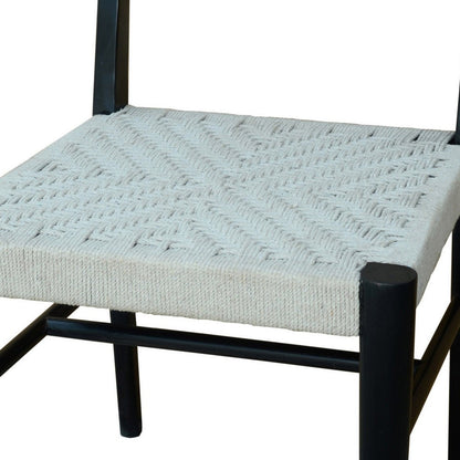 Benjara Cero 21 Inch Dining Chair Set of 2, Woven Cotton Seat And Back, Black, Gray