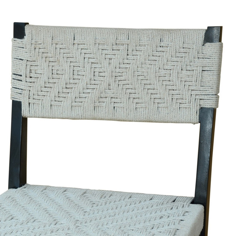 Benjara Cero 21 Inch Dining Chair Set of 2, Woven Cotton Seat And Back, Black, Gray
