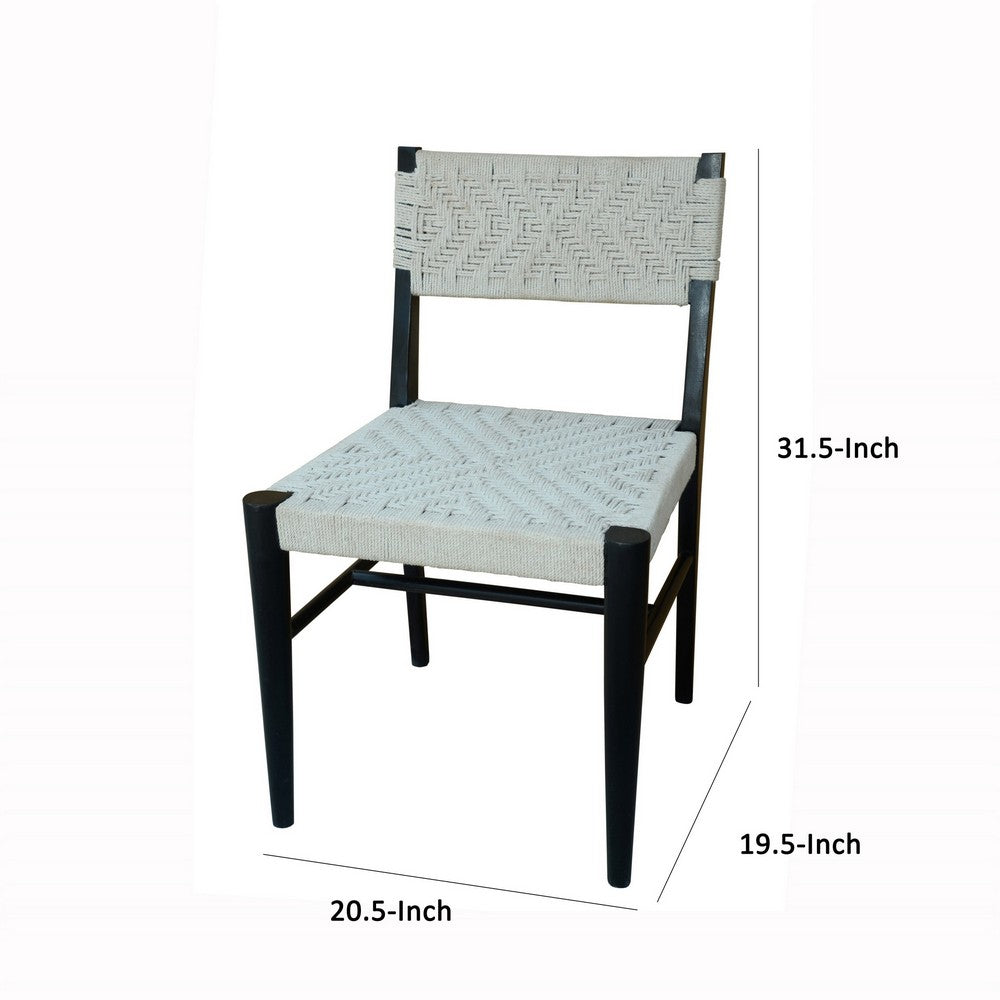 Benjara Cero 21 Inch Dining Chair Set of 2, Woven Cotton Seat And Back, Black, Gray