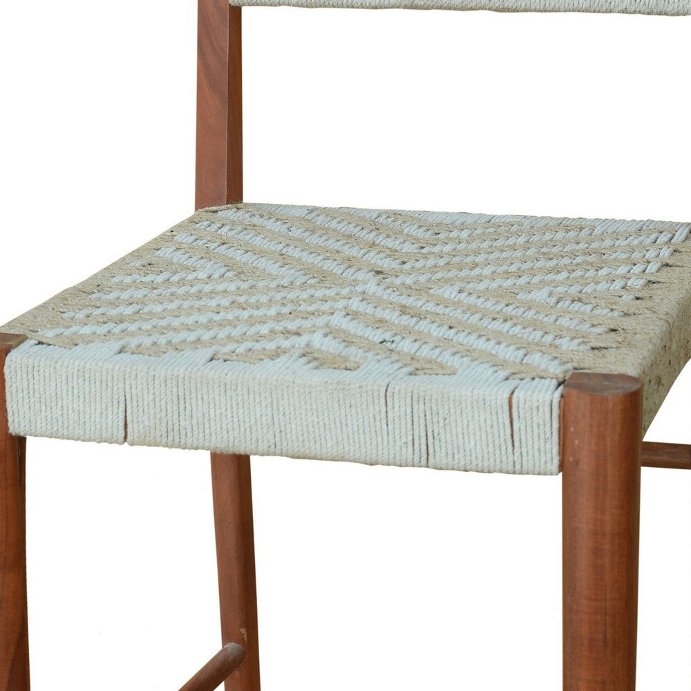 Benjara Cero 29 Inch Barstool Chair Set of 2, Wood, Cotton Woven, Brown, Gray