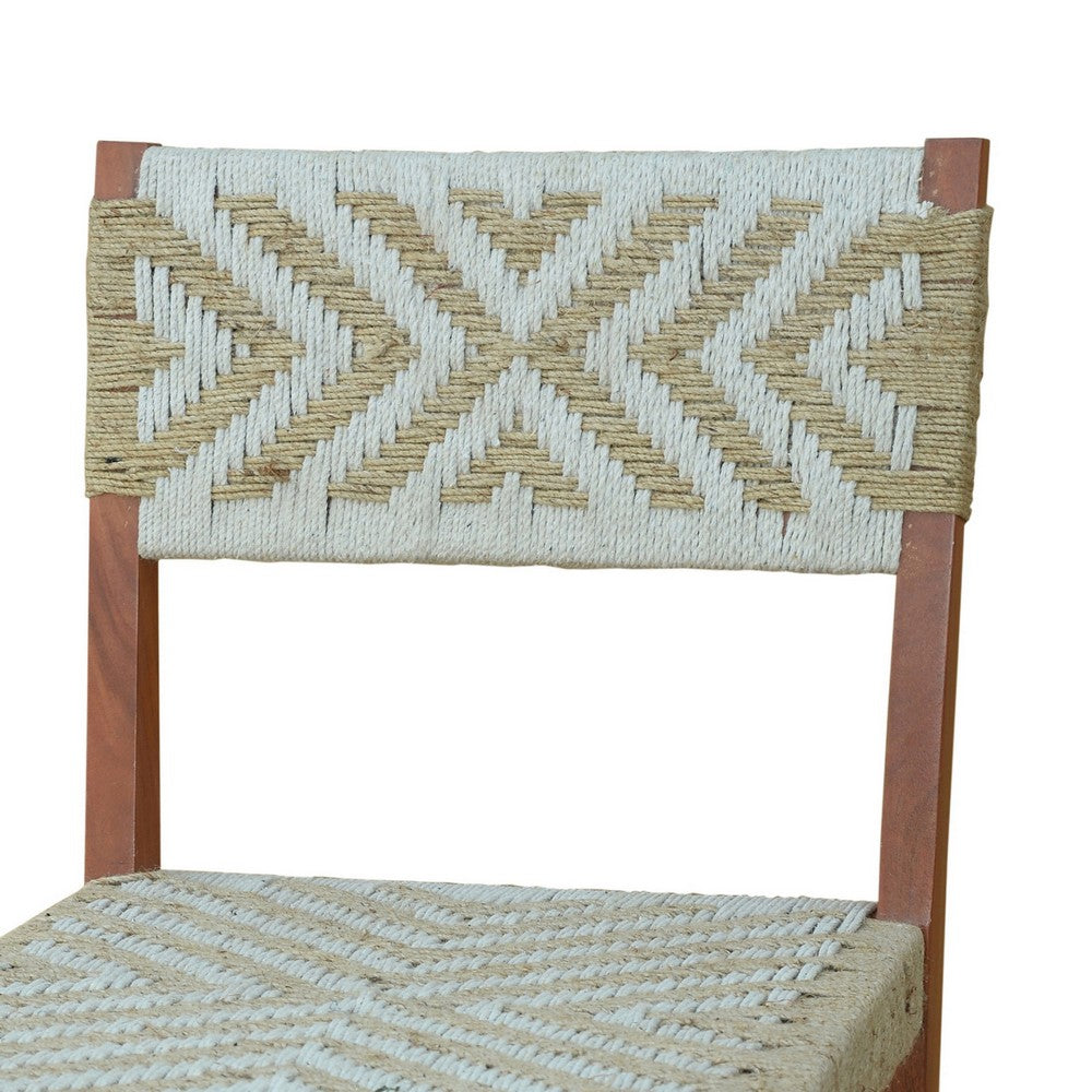 Benjara Cero 29 Inch Barstool Chair Set of 2, Wood, Cotton Woven, Brown, Gray