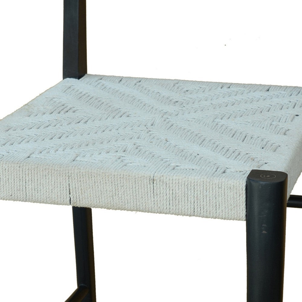 Benjara Cero 29 Inch Barstool Chair Set of 2, Wood, Cotton Woven, Black, Gray