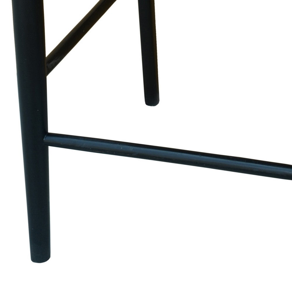 Benjara Cero 29 Inch Barstool Chair Set of 2, Wood, Cotton Woven, Black, Gray