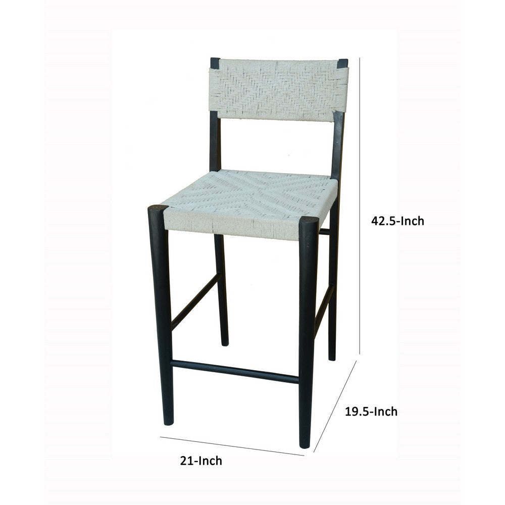Benjara Cero 29 Inch Barstool Chair Set of 2, Wood, Cotton Woven, Black, Gray