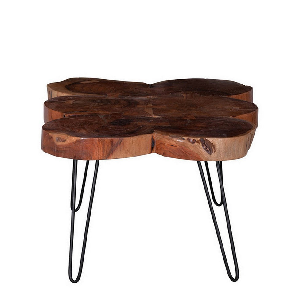 Benjara 39 Inch Coffee Table, Acacia Wood Top, Angled Metal Support Legs, Brown