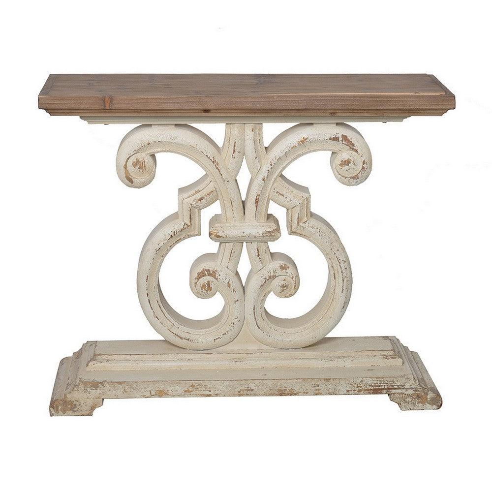 Benjara 43 Inch Sofa Console Table, Wide Top, Firwood Frame, White And Brown Finish