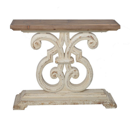 Benjara 43 Inch Sofa Console Table, Wide Top, Firwood Frame, White And Brown Finish