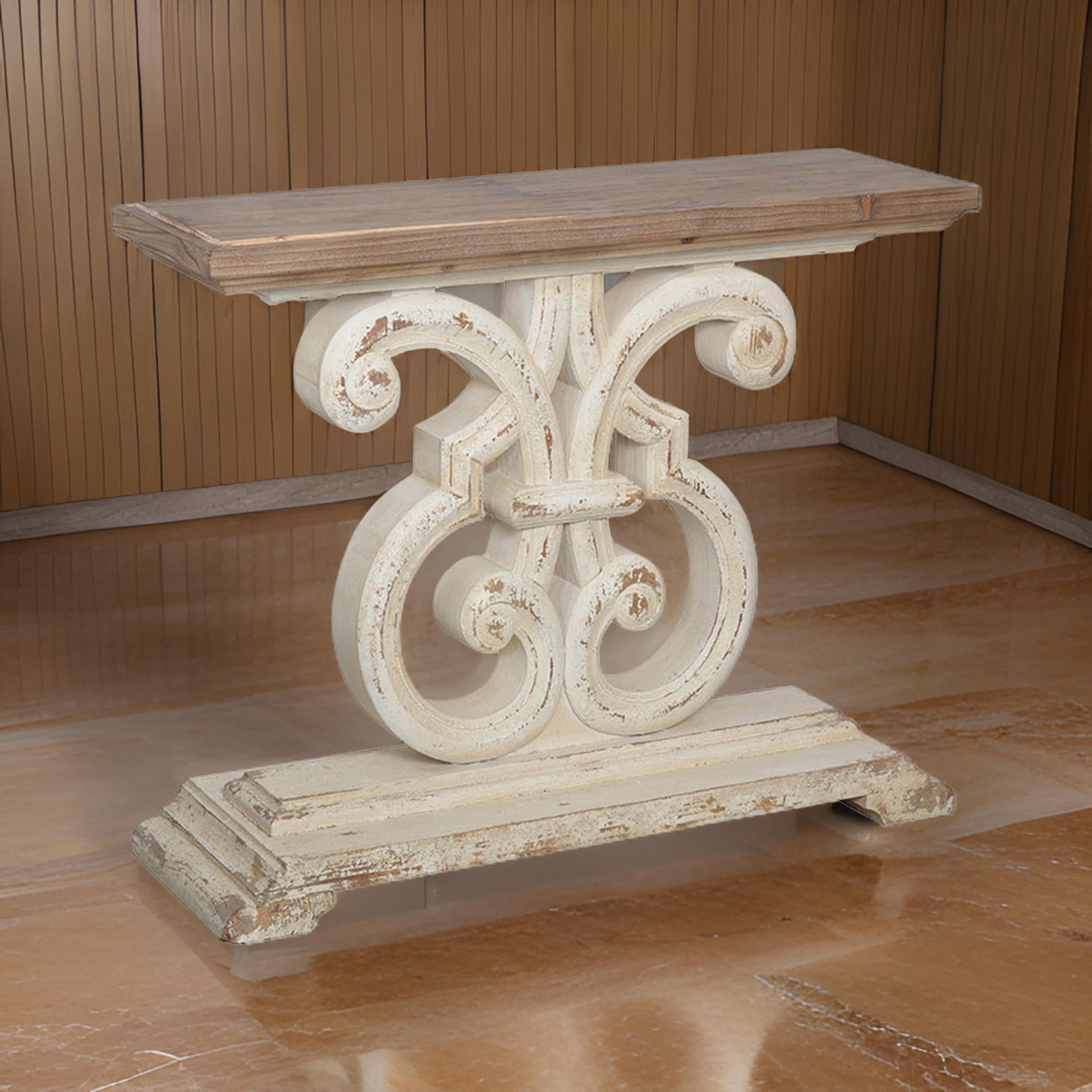 Benjara 43 Inch Sofa Console Table, Wide Top, Firwood Frame, White And Brown Finish
