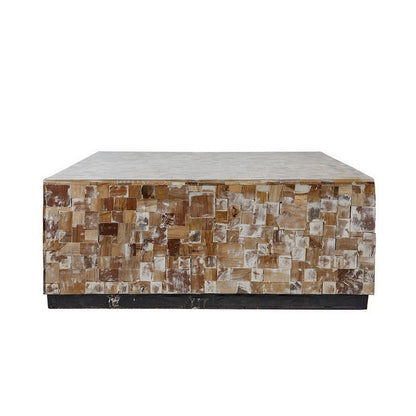 Benjara 39 Inch Coffee Table, Square Shape Platform Base, Resin, Wood, Brown
