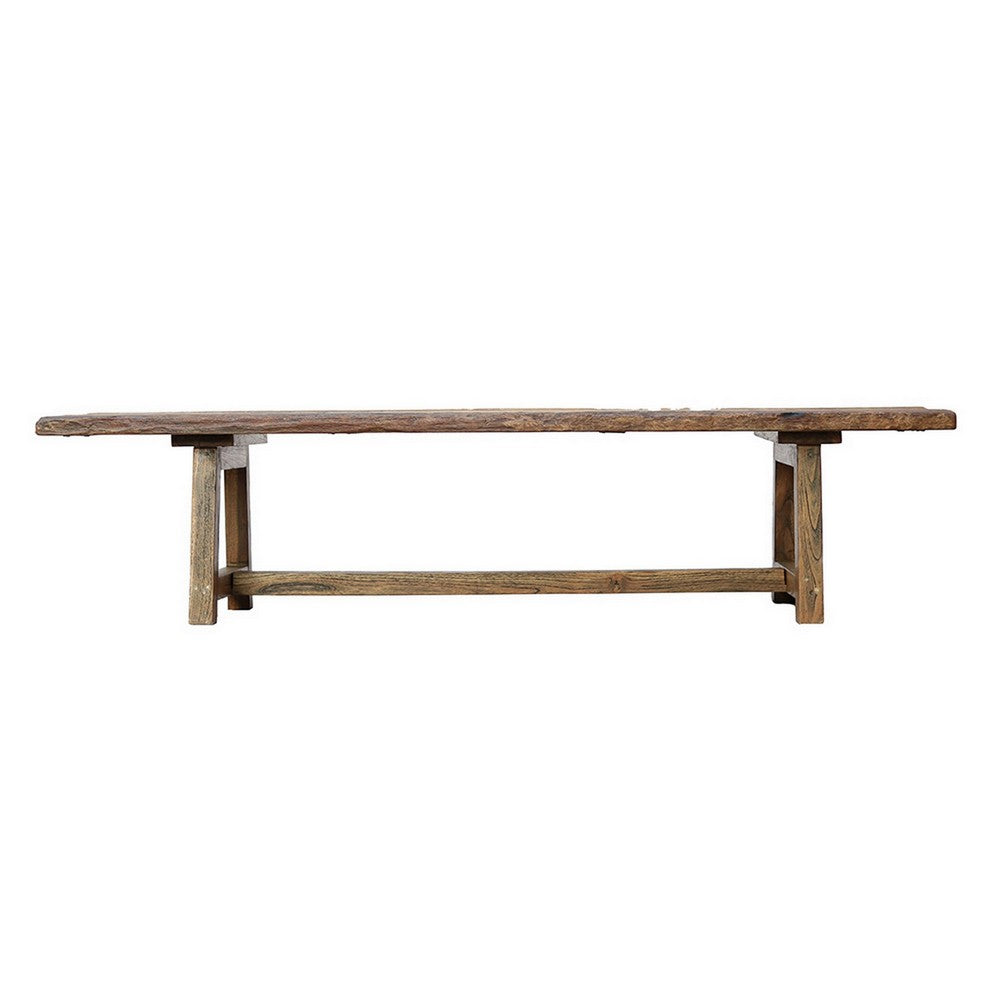 Benjara 87 Inch Wood Coffee Table, Rectangular Top, Trestle Legs, Brown