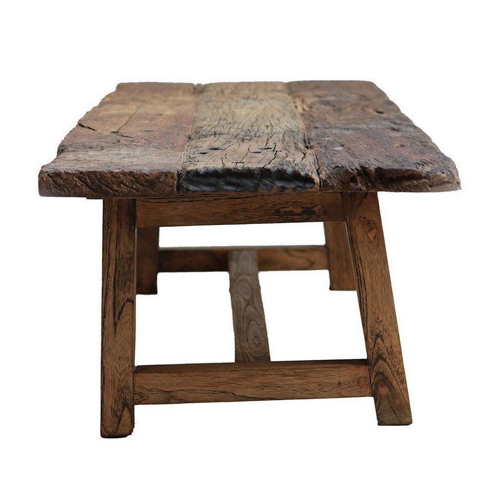 Benjara 87 Inch Wood Coffee Table, Rectangular Top, Trestle Legs, Brown
